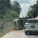Diduga Hilang Kendali, Truk Bermuatan Sawit Keluar dari Badan Jalan di Batang Tarang
