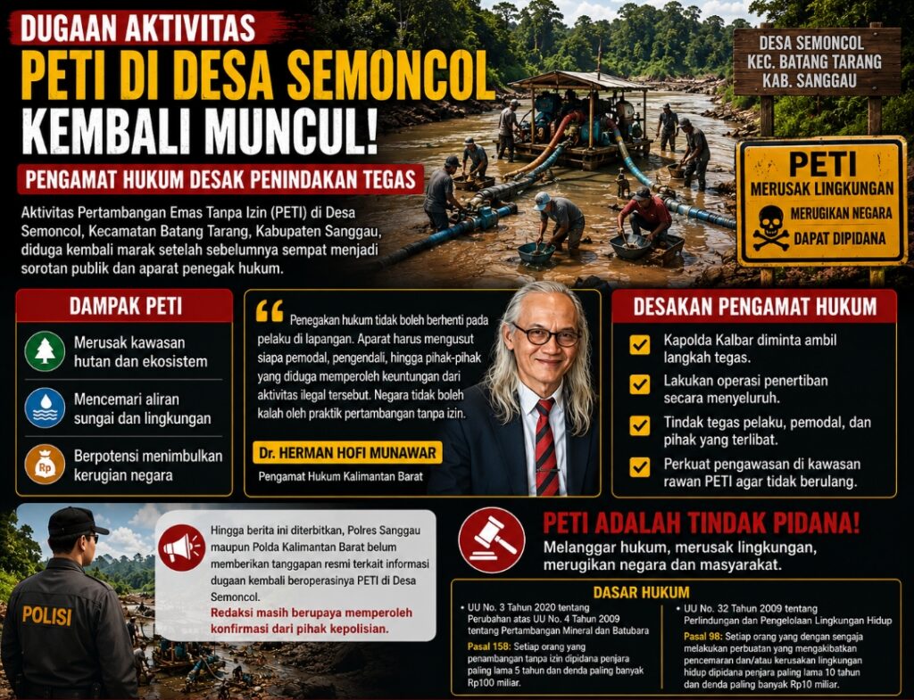 Dugaan Aktivitas PETI di Desa Semoncol Kembali Muncul, Pengamat Hukum Desak Penindakan Tegas