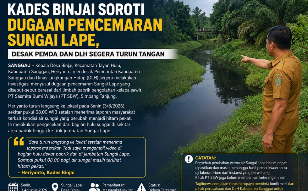 Diduga Tercemar Limbah, Air Sungai Lape Menghitam, Kades Binjai Minta Investigasi Menyeluruh