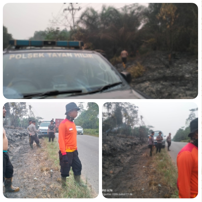 Polsek Tayan Hilir dan Polsek Balai Batang Tarang Padamkan Titik Api di Dusun Telabang